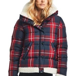 SAM. Mackenzie puffer jacket with shearling collar, sleeve details and trims.